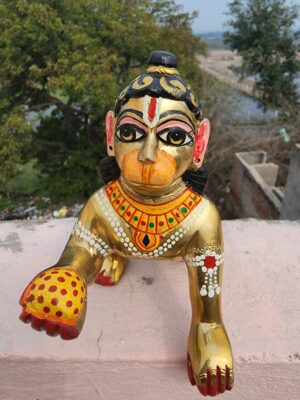 20240204_123400 5inch/13cm solid brass painted hanuman from vridavan . hanuman bhagvan , bajrang bali murti , ram bhakt hanuman statue
