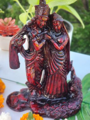 9inch/23cm coconut wood radha  krishna joint  standing statue with flute , home decor , show piece , religious gift , hare krishna