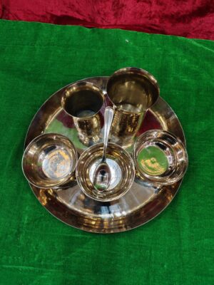 Pure Kansa Bronze Dinner Set | 12 Inch / 30 cm Kansa Thali Set | Traditional Ayurvedic Dining Set | Handmade Bronze Bhojan Thali bhog thali
