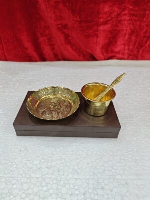 IMG_20260624_163825 2inch Brass Panchpatra with 5 Inch Achmani Spoon & 4 Inch Decorative Plate | Hindu Pooja Set for Temple, Abhishek , panchpatra Daily Worshi