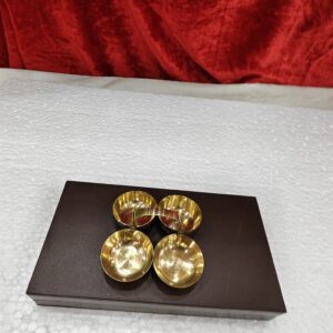 Brass 4 Bowl Kumkum Holder with Handle | Charnamrit Holder | Tilak Rice Bowl | Temple Pooja Brass Accessory | Handmade Brass Gift