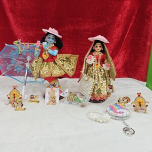 10.5 Inch Radha Krishna Statue with Accessories | Blue Krishna Murti | Brass Deity Pair | Hindu Temple Idol from Vrindavan