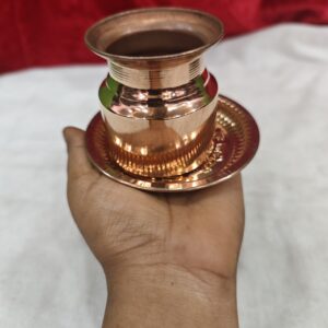 Copper Lota with Om Puja Plate Set | Hindu Kalash Set | Copper Water Vessel for Temple Worship & Religious Rituals