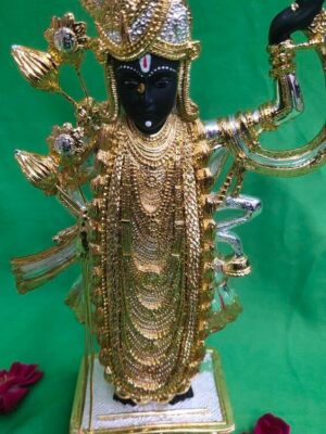 10inch/25cm shrinath ji bhagvan . gold plated 24 crt . 99 percent silver coated , gujrat shrinath ji god , religious statue