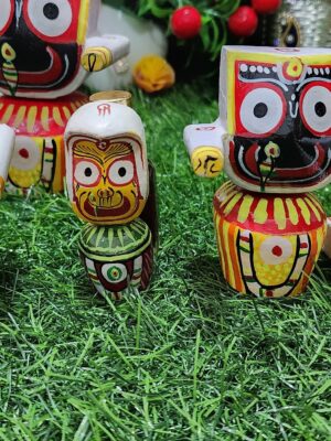il_fullxfull.5191168011_dfcu Neem Wood 4-Inch Jagannath Baldev Subhadra Statues – Handmade Devotional Decor from Holy Vrindavan Sacred Wooden Deities for Worship & Gift"