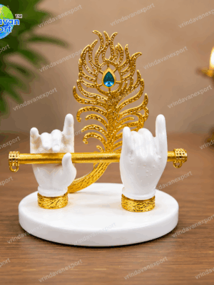1750c55e-f4d1-44b7-a07e-c078b63ff621 Krishna Flute Hands Idol 24K Gold Plated, Peacock Feather Statue, Lord Krishna Symbol Decor, Hindu Pooja Gift, Janmashtami Gift