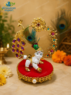 294c509d-c0d2-40af-8203-dfd0b31a2f33 Laddu Gopal Krishna Idol 24K Gold Plated | Bal Gopal with Peacock Decor | Hindu God Statue | Diwali Gift | Premium Velvet Box