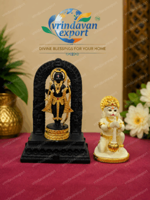 Ayodhya Shri Ram & Hanuman Idol Set, 24K Gold Plated Ram Lalla Hanuman Murti, Resin Marble Dust Statue, Hindu Mandir Decor Gift