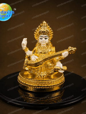 29f179d2-016c-49ab-ab7b-1093e436100f Saraswati Idol 24K Gold Plated 999 Silver Plated, Goddess Saraswati Statue with Veena, Hindu Puja Murti, Diwali Gift Velvet Box