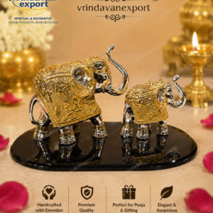 Elephant Mother Baby Statue, 24K Gold Plated 999 Silver Plated Elephant Figurine, Premium Velvet Box, Indian Home Decor, Luxury Gift
