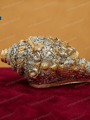 3087202a-5b5d-4307-bc09-283c6502872a Silver Plated Shankh Conch Shell | 24K Gold Plated Lord Vishnu Shankh | Hindu Puja Decor | Diwali Gift | Religious Gift