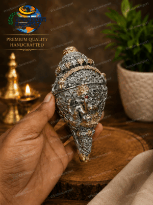35321735-887f-4d80-b1ca-b1ab069f9b76 Antique Shankh Conch 999 Silver Plated | 6 Inch Decorative Hindu Conch Shell | Sacred Puja Shankh | Indian Spiritual Gift Home Mandir Decor