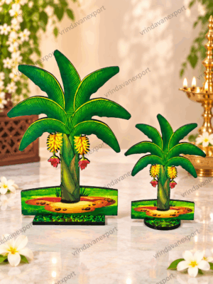 44f09452-a735-4a6b-a745-40fdc16e74c5 Banana Tree Decor Set, 7 & 5 Inch MDF Wooden Banana Plants, Tropical Table Decor, Lightweight Indian Home Decoration, Set of 2