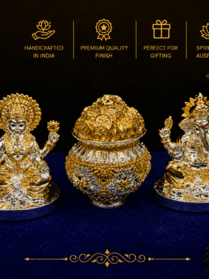 467d9a23-f782-47da-b4c2-9bf2f6e263f8 Lakshmi Ganesha Idol with Dhan Kalash | 24K Gold & 999 Silver Plated Laxmi Ganesh Statue Set | Diwali Puja Gift ,laxmi ganesh murti