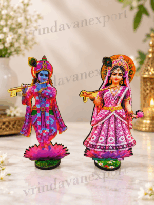 5006ec71-0b8c-442b-91fa-3f28b40ab6cd Radha Krishna MDF Wooden Standee Set, 6 Inch Radharani Krishna Idol, Vrindavan Table Decor, Hindu Altar Pooja Decoration