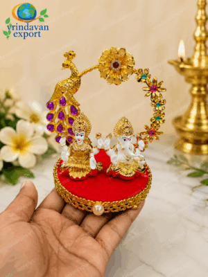 59ddc0e1-aebb-4bc3-9e8d-545d99b8019e Lakshmi Ganesh Idol 24K Gold Plated | Diwali Gift Laxmi Ganesha Murti | Peacock Decorative Showpiece | Hindu God Statue | Velvet Gift Box