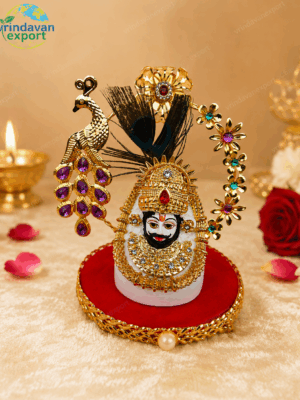 5c187278-9953-4359-92e9-669dddde88d2 Khatu Shyam Ji Idol 24K Gold Plated | Handmade Shyam Baba Murti with Peacock | Resin Marble Dust Statue | Hindu Pooja Gift