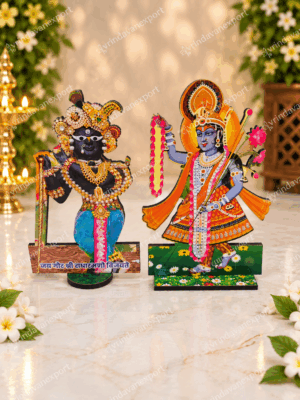 5c9a8bc4-b913-4a30-aca0-d7cfcd4b98f2 Radha Raman & Shrinathji MDF Idol Set, 6 Inch Krishna Standee, Nathdwara Hindu Deity Altar Decor, Vrindavan Pooja Gift