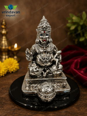 Kuber Ji Murti 999 Silver Plated Antique Finish | 4 Inch Lord Kubera Idol | Hindu Wealth God Statue | Diwali Pooja Gift