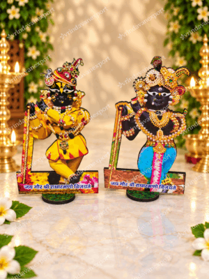 6e227f17-2780-423b-96cc-6b07b07dfa1f Radha Raman Ji MDF Idol Set of 2, 6 Inch Krishna Standee, Hindu God Altar Decor, Vrindavan Pooja Mandir Gift