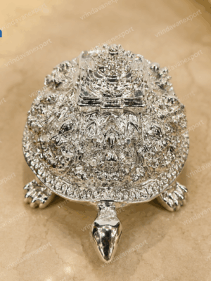77e34d04-e539-4309-ba79-672ab7795ad2 999 Silver Plated Vastu Turtle with Shree Yantra, Hindu Tortoise Statue, Feng Shui Kurma Idol, Pooja Home Decor, Velvet Box Gift