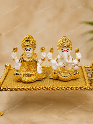 Lakshmi Ganesha Idol on Golden Chowki, 24ct Gold Plated 999 Silver Finish, Diwali Puja Gift, Hindu God Statue, Premium Velvet Box