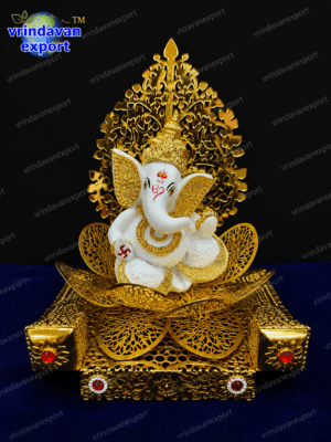 8ef9c74c-0752-4475-87bb-5475e85c55c8 Gold Leaf Ganesha Idol on Lotus, 24K Gold Plated Ganesh Statue, Hindu God Murti, Diwali Puja Decor, Housewarming Gift, Velvet Box