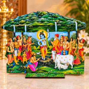 Govardhan Krishna MDF Cutout 7 Inch, Govardhan Giridhari Krishna Decor, Krishna Lifting Govardhan Hill, Hindu Altar Janmashtami Gift