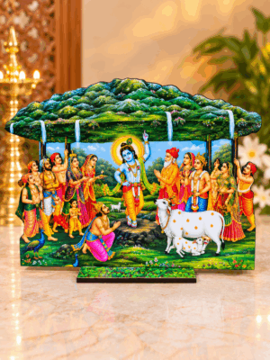 9da1a697-2f20-48a2-9be7-138bca654d11 Govardhan Krishna MDF Cutout 7 Inch, Govardhan Giridhari Krishna Decor, Krishna Lifting Govardhan Hill, Hindu Altar Janmashtami Gift