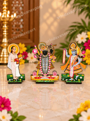 ac2106f9-71dc-4727-a9cf-9cfad5d8d610 Shrinath Ji Yamunaji Vallabhacharya 6 Inch Idol Set, Pushtimarg Krishna Deity, Nathdwara Vaishnav Decor, Hindu Pooja Gift