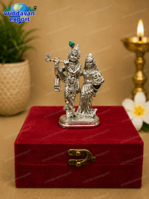 b40308ff-cbea-404e-9be3-ec61a49d87b2 Radha Krishna Idol 999 Silver Plated, 5 Inch Krishna Radha Murti with Flute, Hindu God Statue, Pooja Mandir Decor, Wedding Gift
