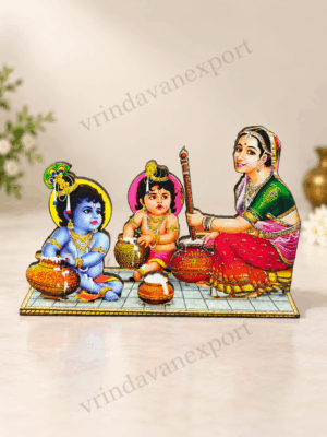 bed9847f-6c5e-4339-a7e6-271c0199ae63 Yashoda Maiya Bal Krishna Idol 4.5 Inch, Makhan Chor Krishna Wooden Table Decor, Baby Krishna Janmashtami Gift, Vrindavan Pooja Decor