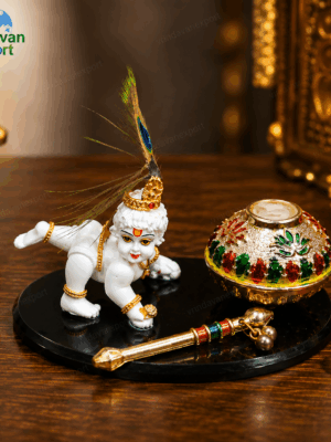 c7bcdf5a-a432-4d3f-90de-3ac5033398f2 Crawling Laddu Gopal Idol with Matki, 24K Gold Plated Krishna Statue, 999 Silver Coated Pot, Bal Gopal Murti, Janmashtami Gift