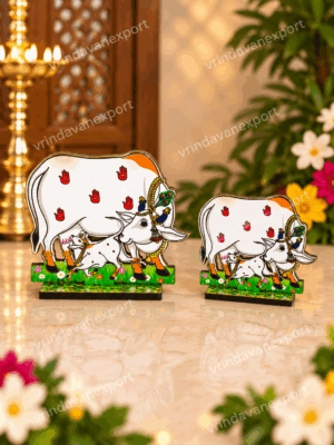cc353882-91d7-46bf-b0f4-a9903a22ccb3 Gomata Cow Calf MDF Set, Kamdhenu Cow Decor, Hindu Pooja Mandir Decoration, Lightweight Cow Figurine, Set of 5 & 3 Inch