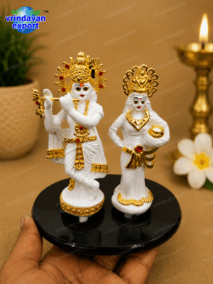 d2105b18-f4bd-4c02-bfdd-6df25cfa7acc Radha Krishna Idol Set, 24K Gold Plated White Krishna Radha Murti, Hindu Pooja Statue, Vrindavan Decor, Premium Velvet Gift Box