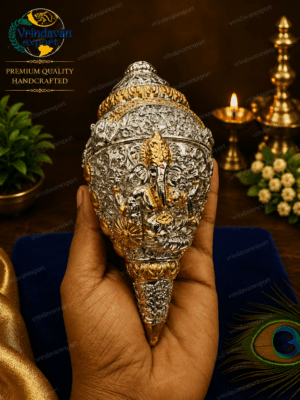 dfbf665b-c445-4d1e-a67f-fc69a21cd9de Antique Ganesha Shankh 999 Silver Plated | 5 Inch Ganesh Conch Shell | Hindu Puja Mandir Decor | Religious Gift with Premium Box