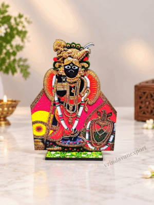 f504764b-71fd-4d39-b196-a338b5289e0e Banke Bihari Ji Idol 6 Inch, Vrindavan Krishna Tabletop Decor, Shri Bankey Bihari Mandir Deity Photo Stand, Hindu Pooja Gift